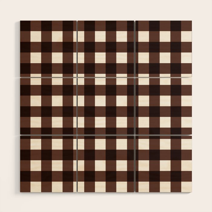 Classic Brown Gingham Checkered Pattern Wood Wall Art Gallery Image 1