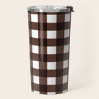 Classic Brown Gingham Checkered Pattern Travel Mug Gallery Image 2