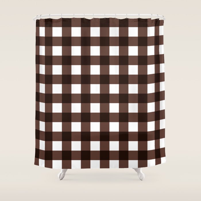 Classic Brown Gingham Checkered Pattern Shower Curtain Gallery Image 1