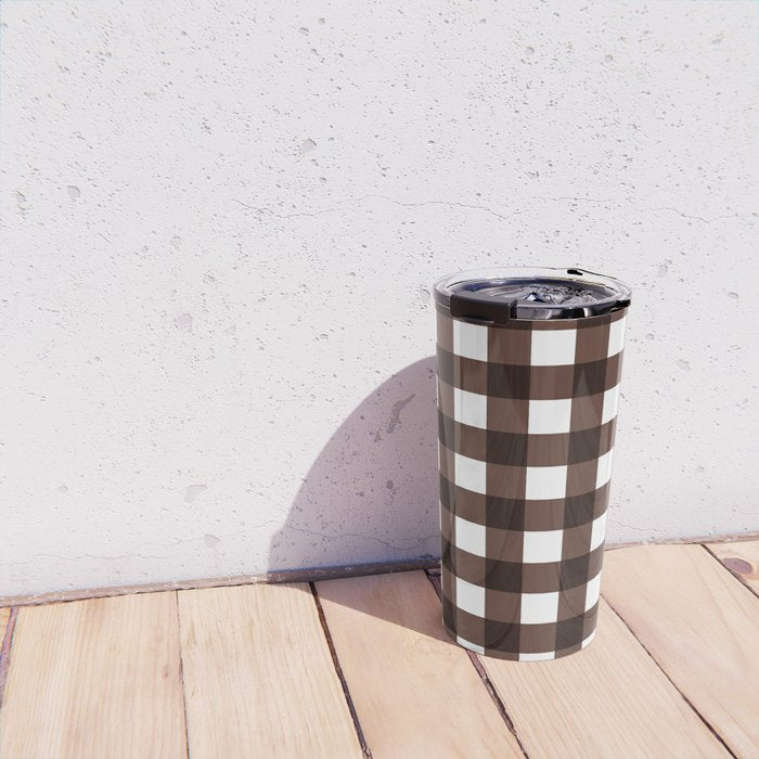 Classic Brown Gingham Checkered Pattern Travel Mug Gallery Image 4