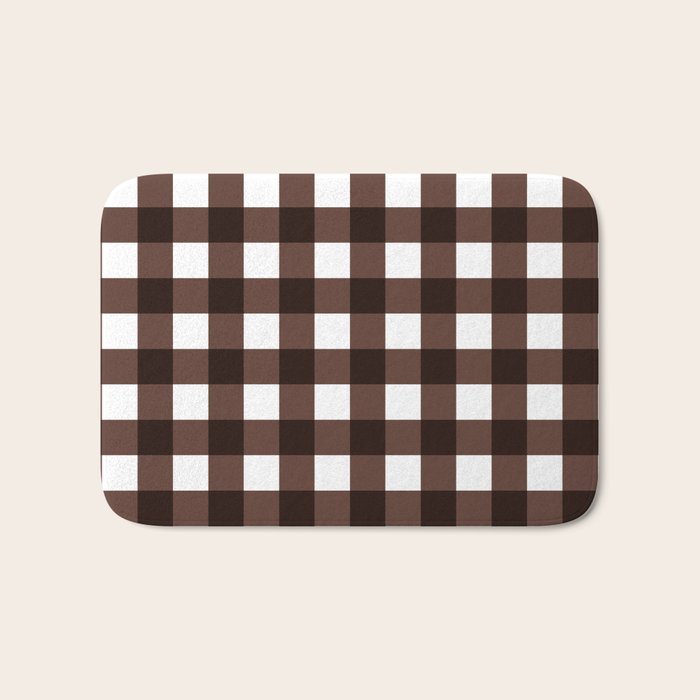 Classic Brown Gingham Checkered Pattern Bath Mat Gallery Image 1
