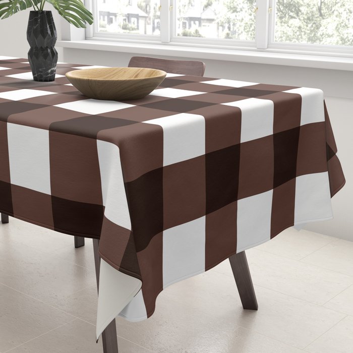 Classic Brown Gingham Checkered Pattern Tablecloth Gallery Image 3