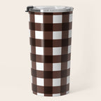 Classic Brown Gingham Checkered Pattern Travel Mug Gallery Image 3