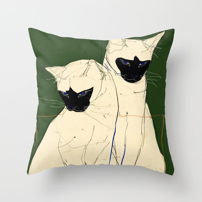 Siamese Cats Modern Art Throw Pillow Gallery Image 1