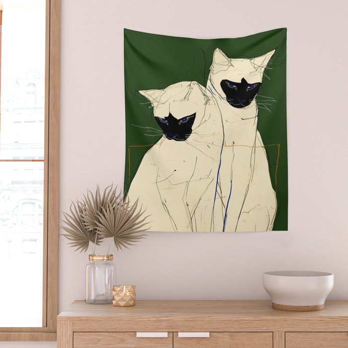 Siamese Cats Modern Art Wall Tapestry Gallery Image 2