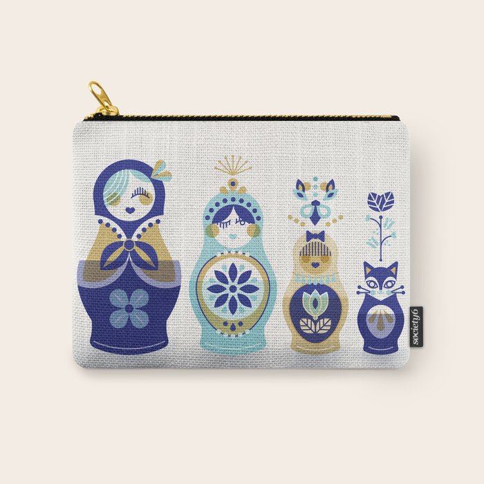 Russian Nesting Dolls - Blue & Gold Carry All Pouch Gallery Image 1