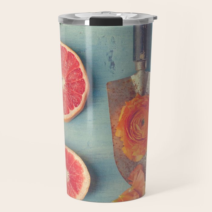 Grapefruit and Flowers Travel Mug Gallery Image 1