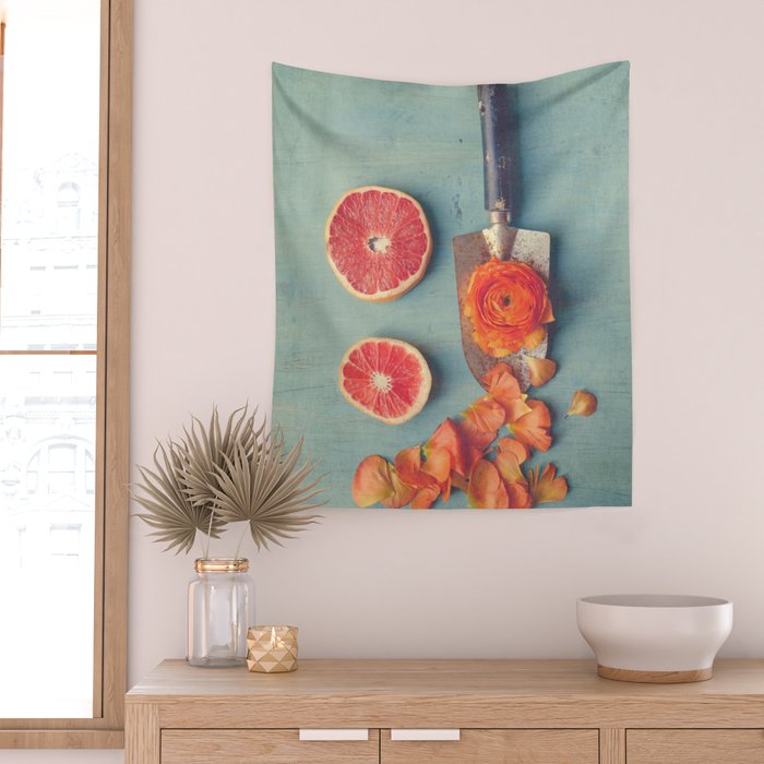 Grapefruit and Flowers Wall Tapestry Gallery Image 2