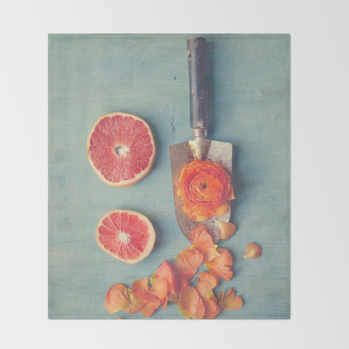 Grapefruit and Flowers Throw Blanket Gallery Image 2