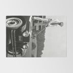 Golfer Teeing Off Car, Black and White Vintage Golf Art Rug Gallery Image 2
