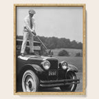 Golfer Teeing Off Car, Black and White Vintage Golf Art Serving Tray Gallery Image 1