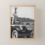 Golfer Teeing Off Car, Black and White Vintage Golf Art Mini Art Print Gallery Image 1
