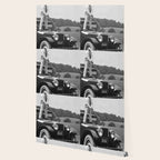 Golfer Teeing Off Car, Black and White Vintage Golf Art Wallpaper Gallery Image 2