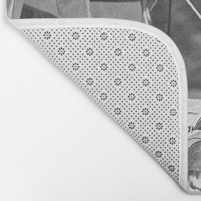 Golfer Teeing Off Car, Black and White Vintage Golf Art Bath Mat Gallery Image 2