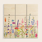 colorful wildflower fields watercolor Wood Wall Art Gallery Image 1