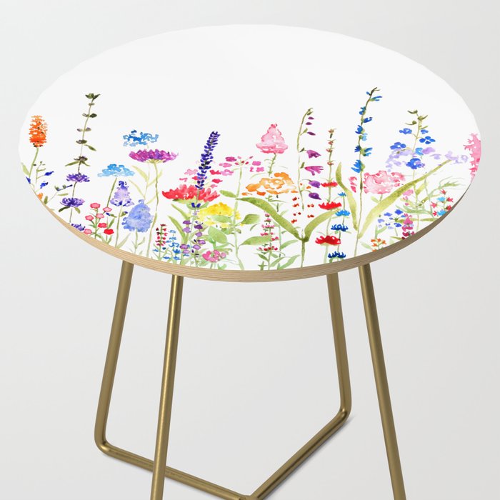 colorful wildflower fields watercolor Side Table Gallery Image 2