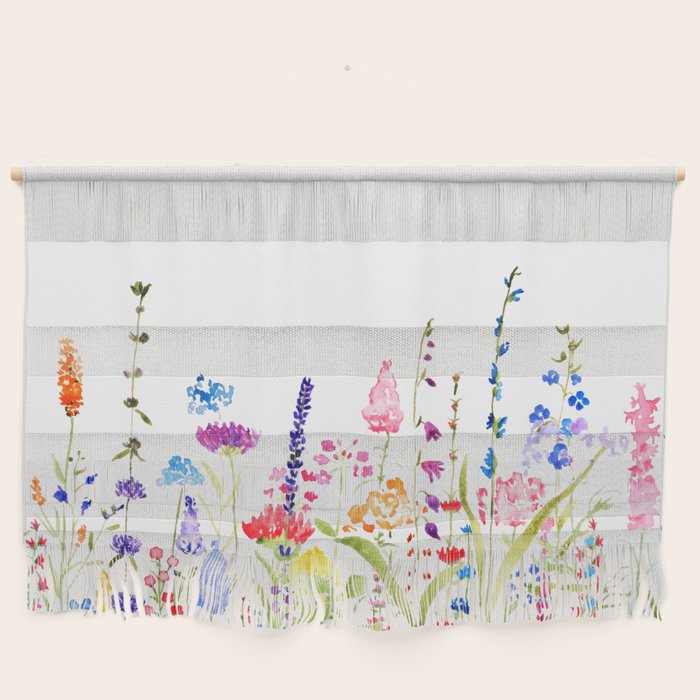 colorful wildflower fields watercolor Wall Hanging Gallery Image 1