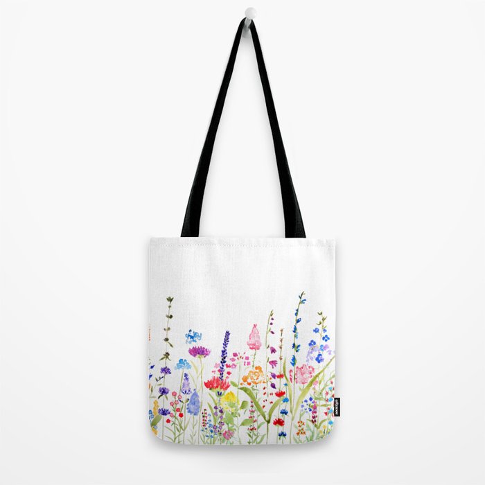 colorful wildflower fields watercolor Tote Bag Gallery Image 2