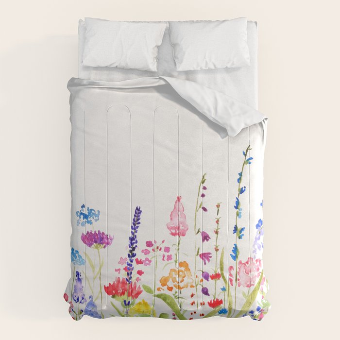 colorful wildflower fields watercolor Comforter Gallery Image 6