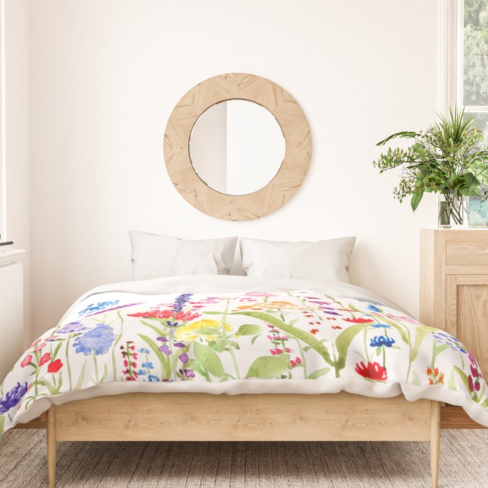 colorful wildflower fields watercolor Duvet Cover Gallery Image 3