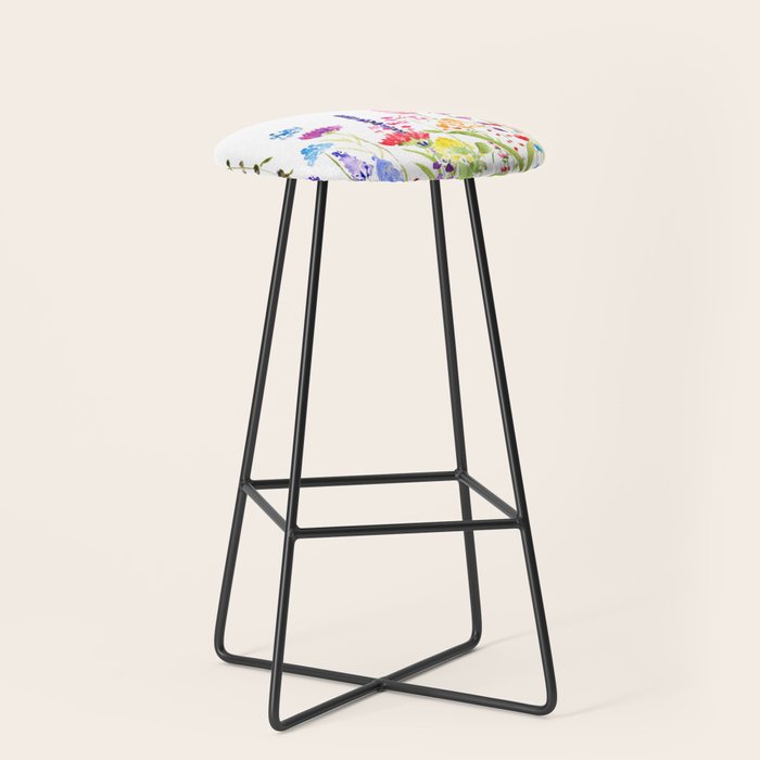 colorful wildflower fields watercolor Stool Gallery Image 1