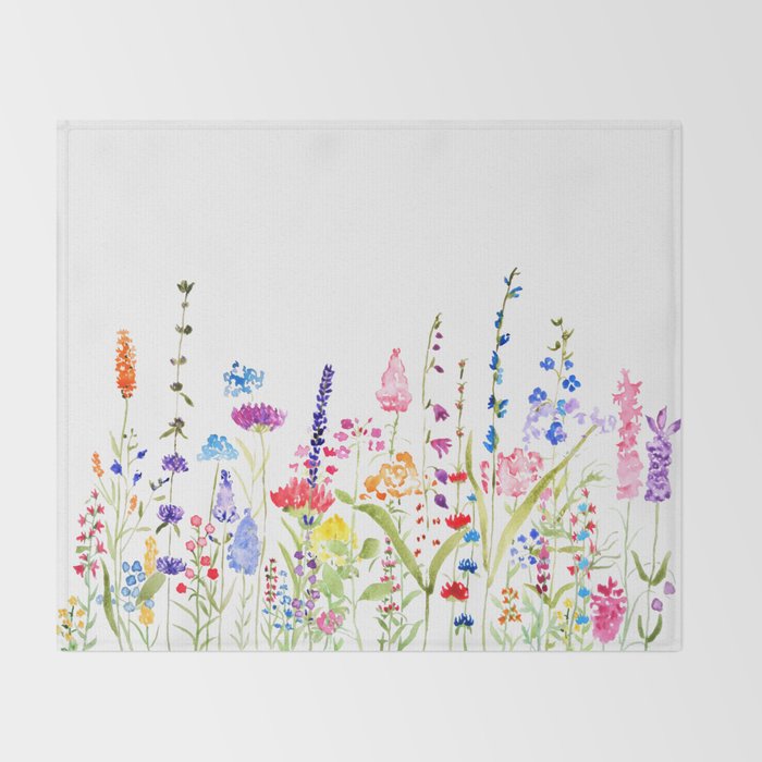 colorful wildflower fields watercolor Throw Blanket Gallery Image 2