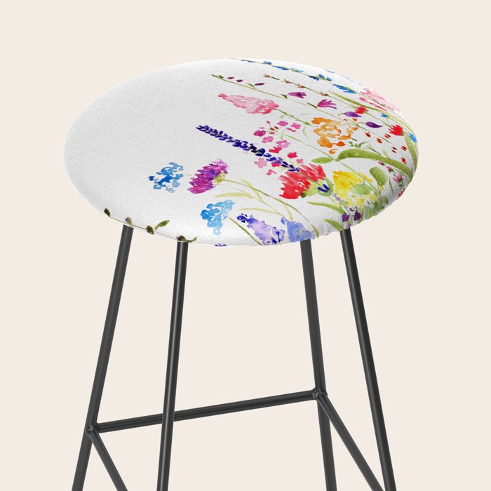 colorful wildflower fields watercolor Stool Gallery Image 2