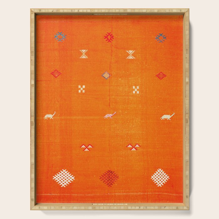 Orange Oriental Traditional Creative Berber Moroccan Fabric Style Serving Tray Gallery Image 1