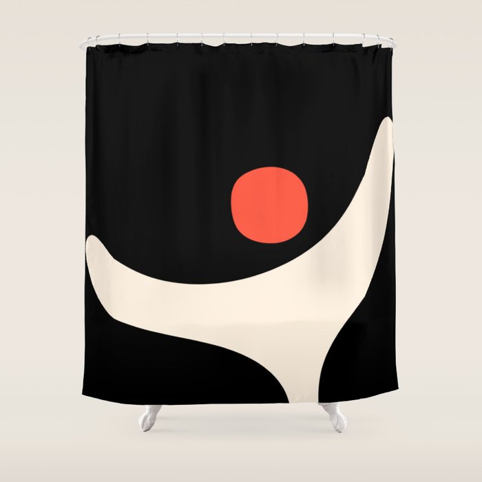 Catalan Still Life Minimalist Modern Abstract Black Orange Almond Cream Shower Curtain Gallery Image 1