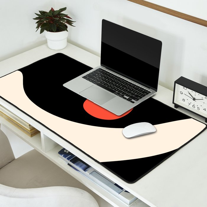 Catalan Still Life Minimalist Modern Abstract Black Orange Almond Cream Desk Mat Gallery Image 2