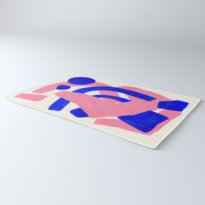 Blue Pink Fun Colorful Mid Century Modern Abstract Painting Shapes Pattern Rug Gallery Image 3