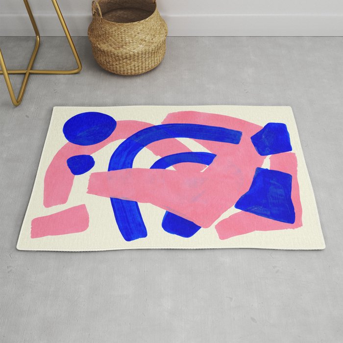 Blue Pink Fun Colorful Mid Century Modern Abstract Painting Shapes Pattern Rug Gallery Image 1