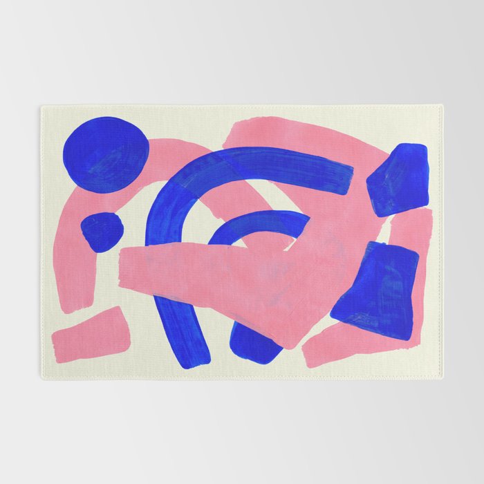 Blue Pink Fun Colorful Mid Century Modern Abstract Painting Shapes Pattern Rug Gallery Image 2
