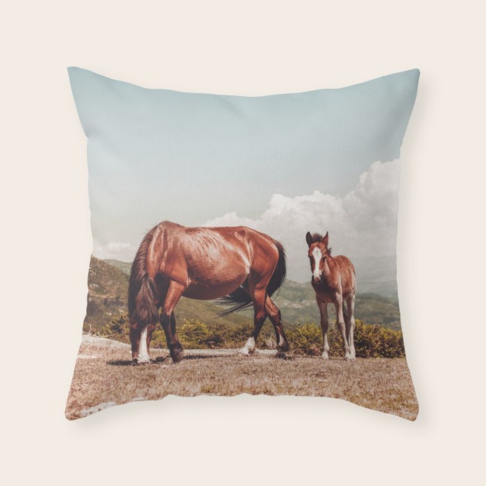 Wild Horses - Horse Photography - Mountains Wanderlust Travel photography by Ingrid Beddoes  Throw Pillow Gallery Image 6