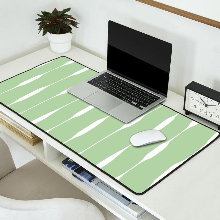 Sage Green Threaded Stripes Minimalist Modern Pattern Desk Mat Gallery Image 2