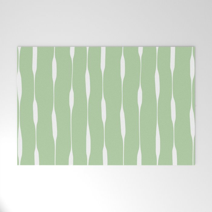 Sage Green Threaded Stripes Minimalist Modern Pattern Welcome Mat Gallery Image 1
