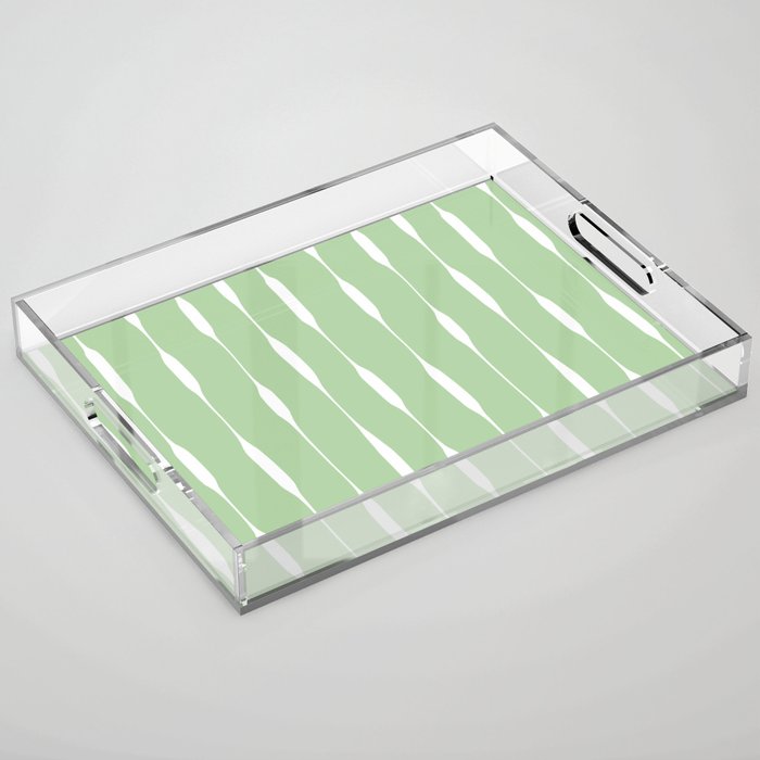 Sage Green Threaded Stripes Minimalist Modern Pattern Acrylic Tray Gallery Image 1