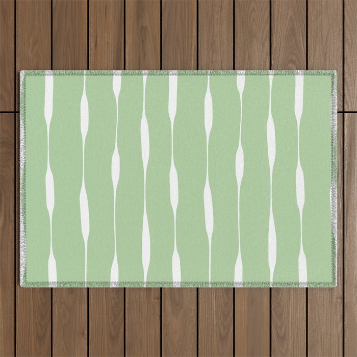 Sage Green Threaded Stripes Minimalist Modern Pattern Outdoor Rug Gallery Image 1