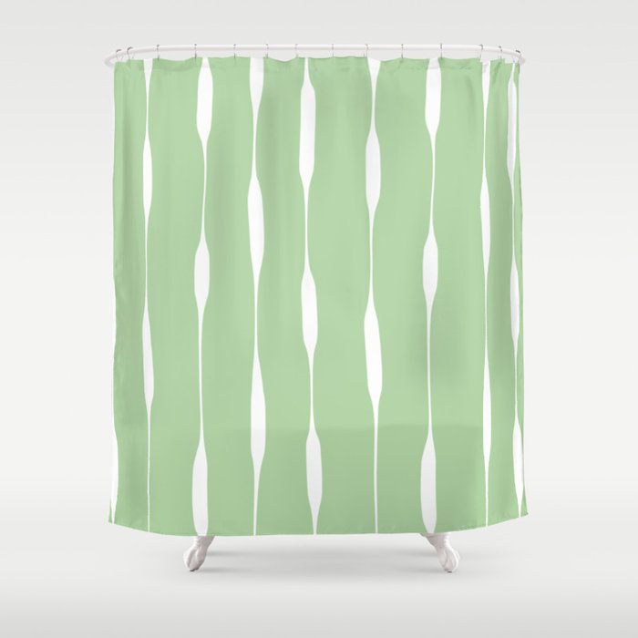 Sage Green Threaded Stripes Minimalist Modern Pattern Shower Curtain Gallery Image 1