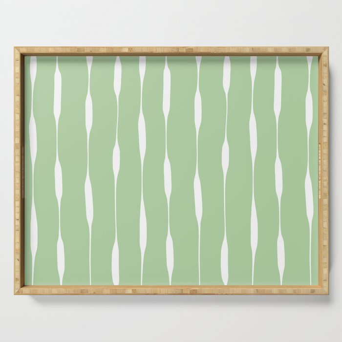 Sage Green Threaded Stripes Minimalist Modern Pattern Serving Tray Gallery Image 1