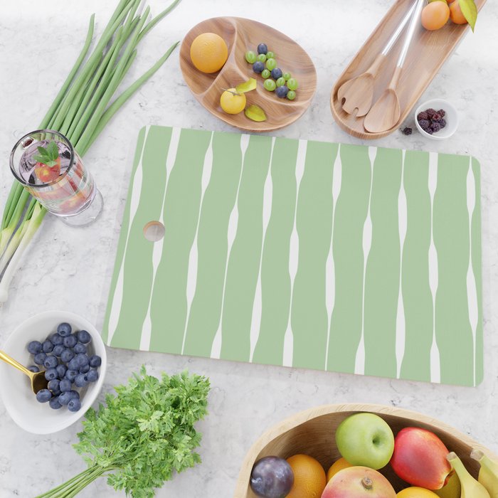 Sage Green Threaded Stripes Minimalist Modern Pattern Cutting Board Gallery Image 2