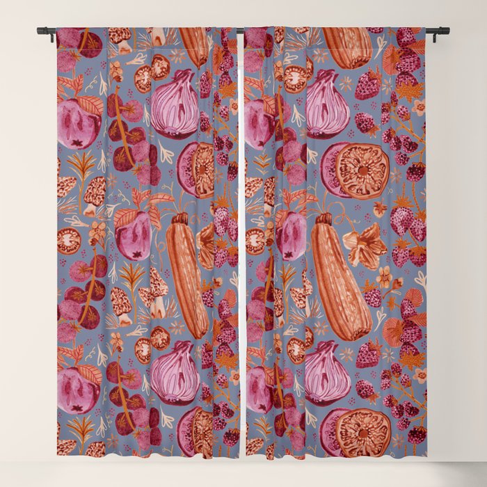 Garden Vegetables & Fresh Fruit in Grey & Rust Window Curtain Gallery Image 1