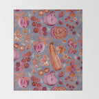 Garden Vegetables & Fresh Fruit in Grey & Rust Throw Blanket Gallery Image 2