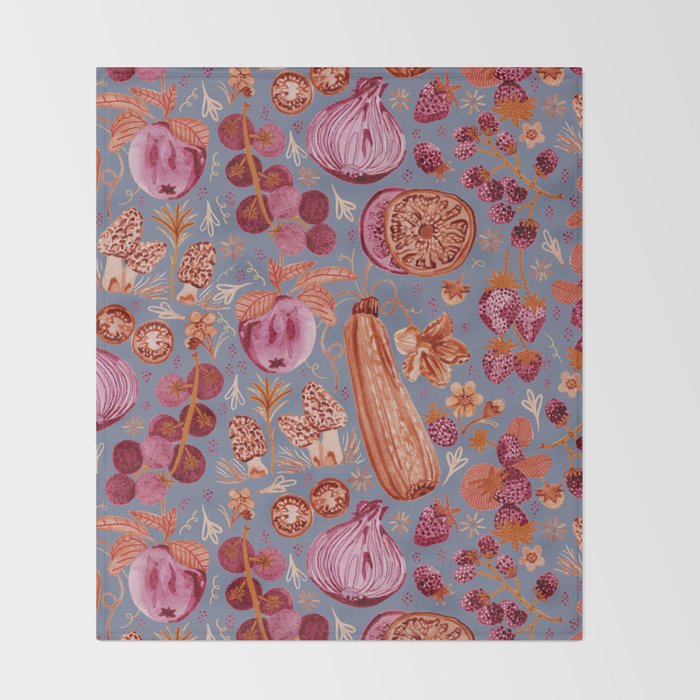 Garden Vegetables & Fresh Fruit in Grey & Rust Throw Blanket Gallery Image 2