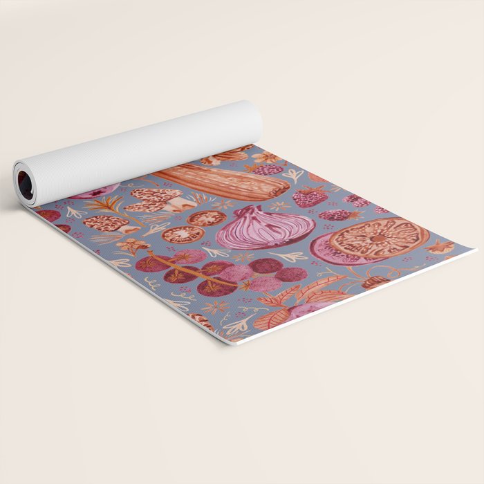 Garden Vegetables & Fresh Fruit in Grey & Rust Yoga Mat Gallery Image 2
