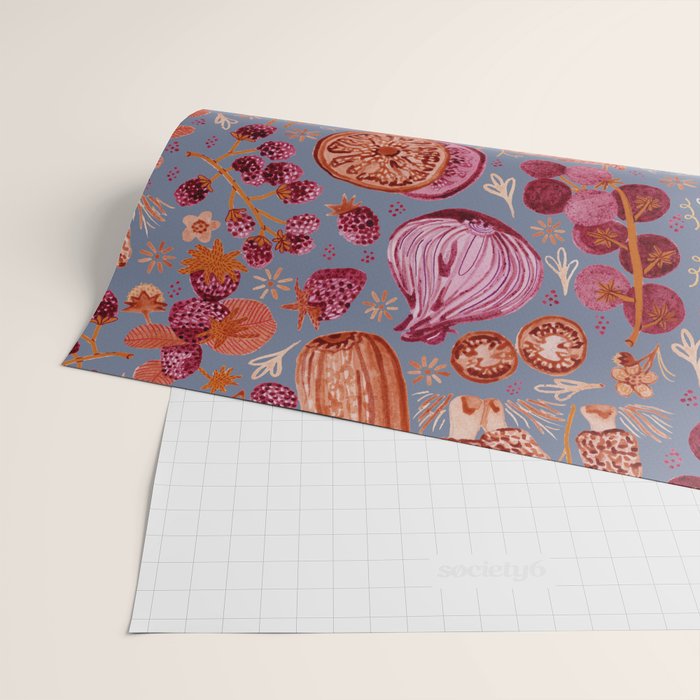 Garden Vegetables & Fresh Fruit in Grey & Rust Wrapping Paper Gallery Image 2