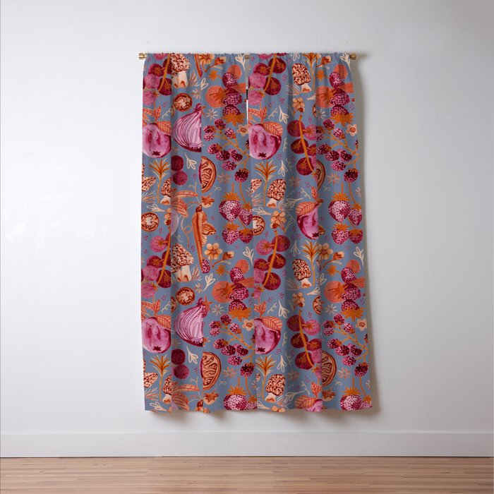 Garden Vegetables & Fresh Fruit in Grey & Rust Window Curtain Gallery Image 3