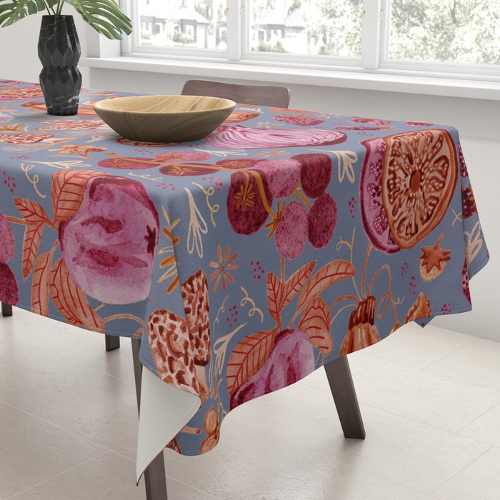 Garden Vegetables & Fresh Fruit in Grey & Rust Tablecloth Gallery Image 3