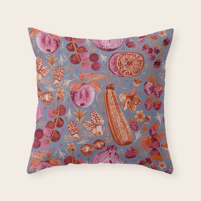 Garden Vegetables & Fresh Fruit in Grey & Rust Throw Pillow Gallery Image 6