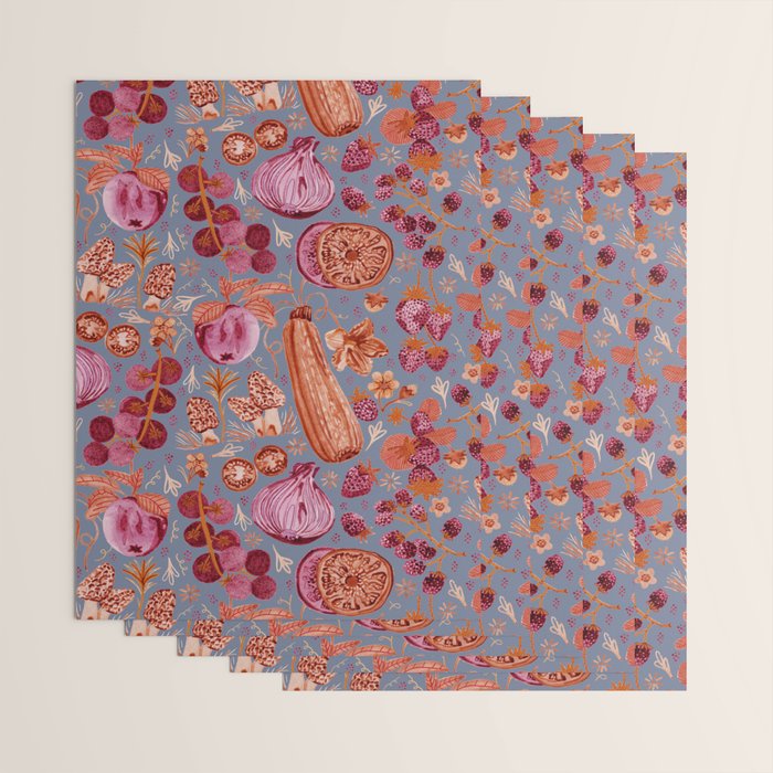Garden Vegetables & Fresh Fruit in Grey & Rust Wrapping Paper Gallery Image 3
